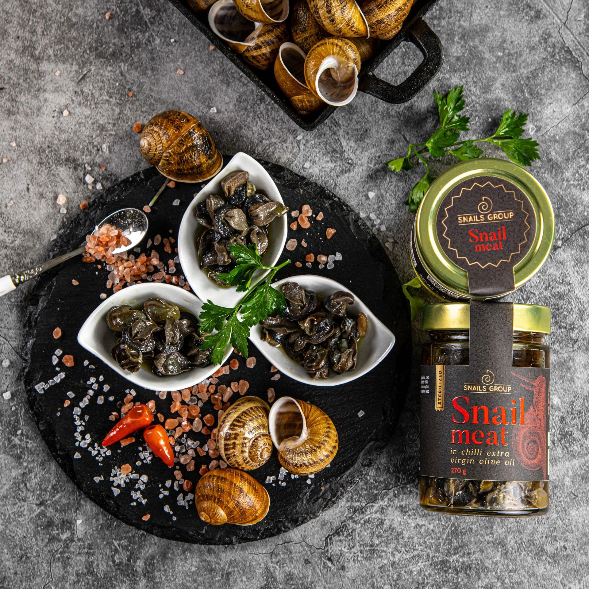 Премиум охлювено месо в чили зехтин